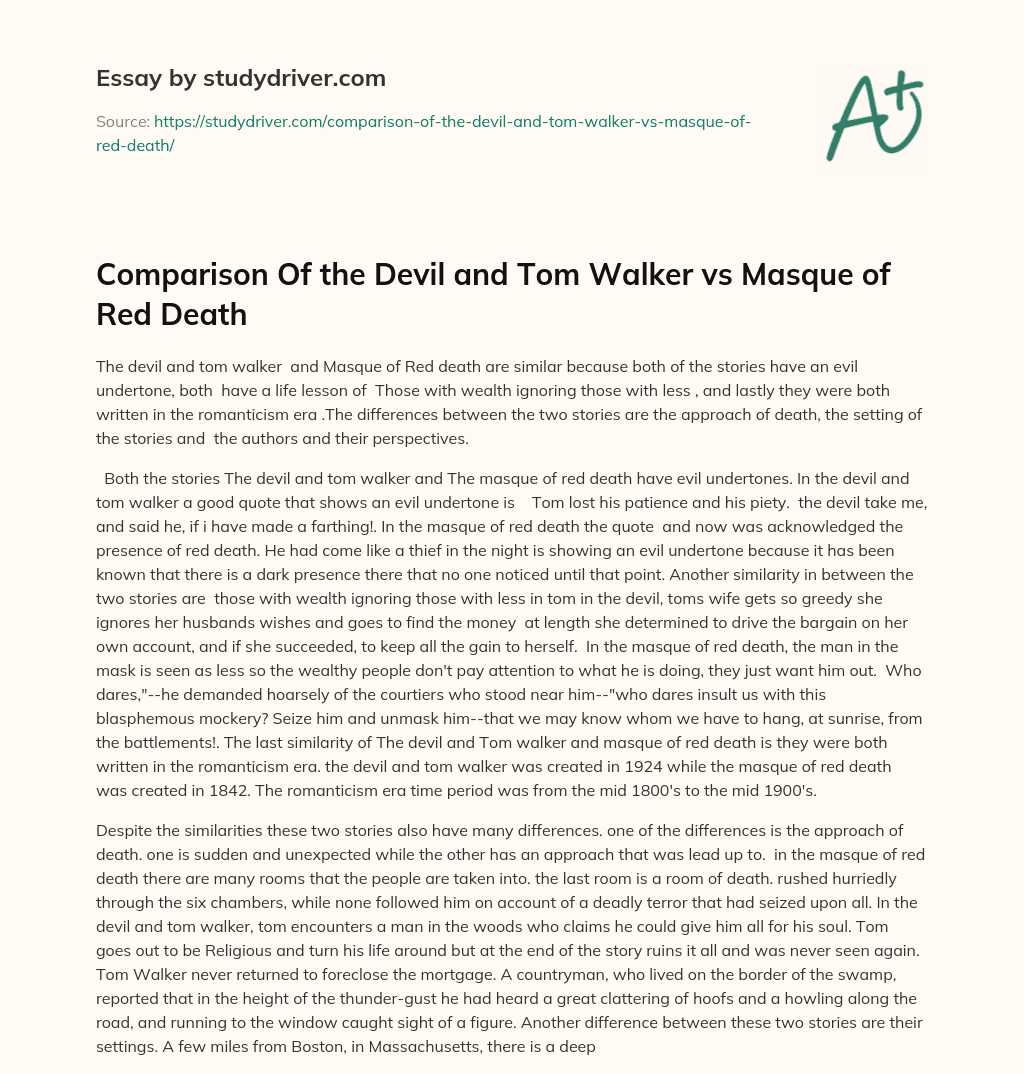 Comparison of the Devil and Tom Walker Vs Masque of Red Death essay