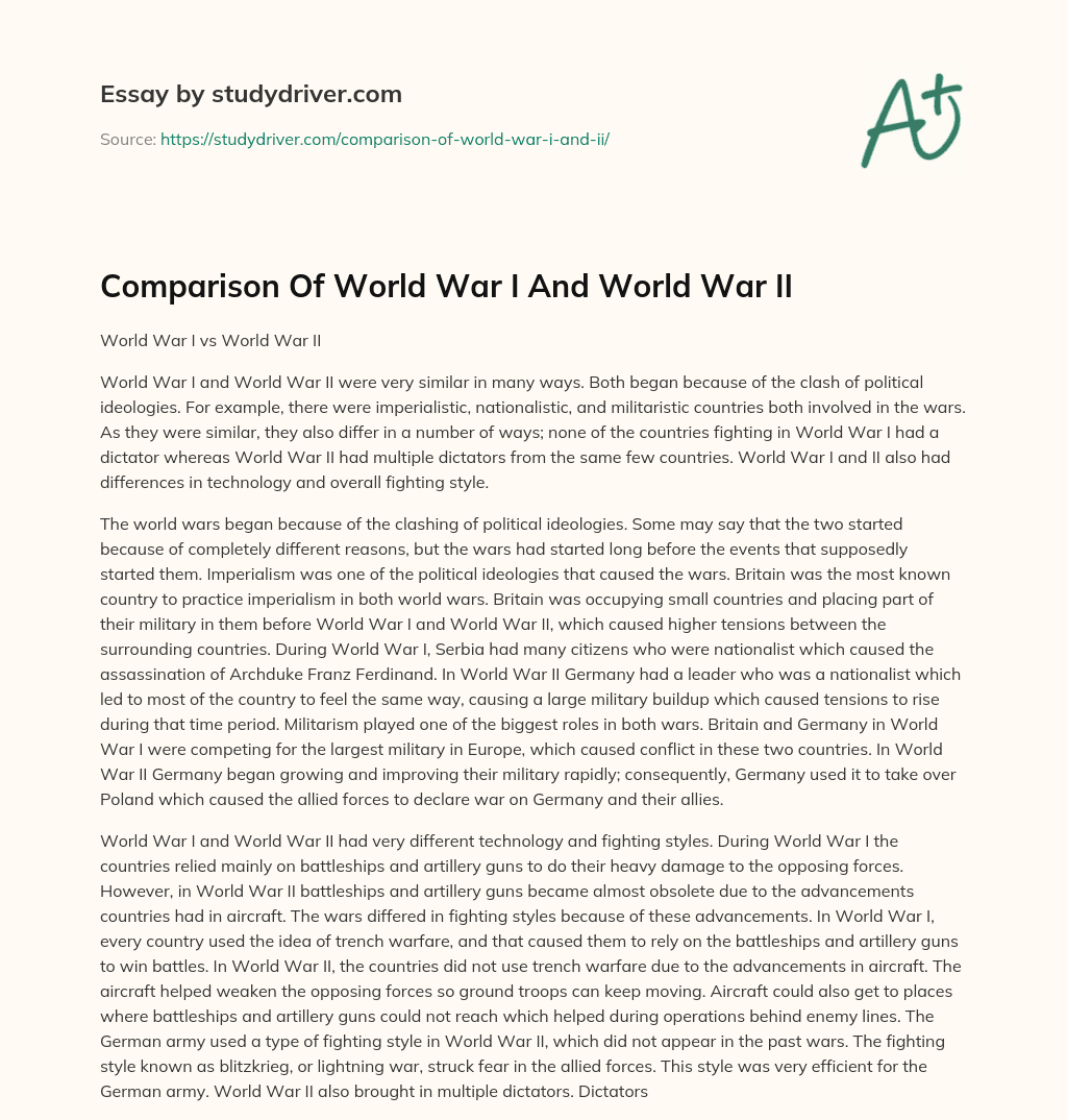 Comparison of World War i and World War II essay