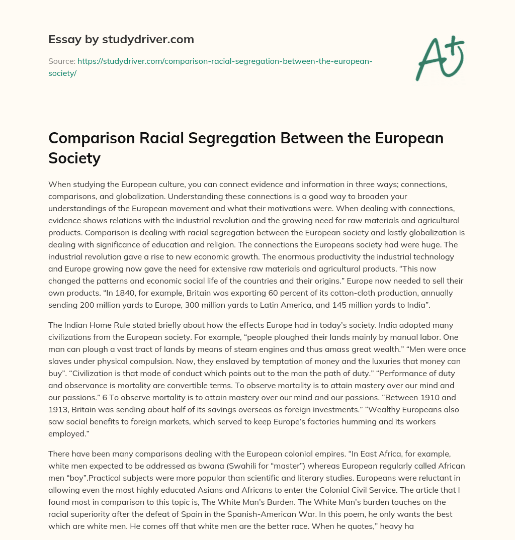 Comparison Racial Segregation between the European Society essay