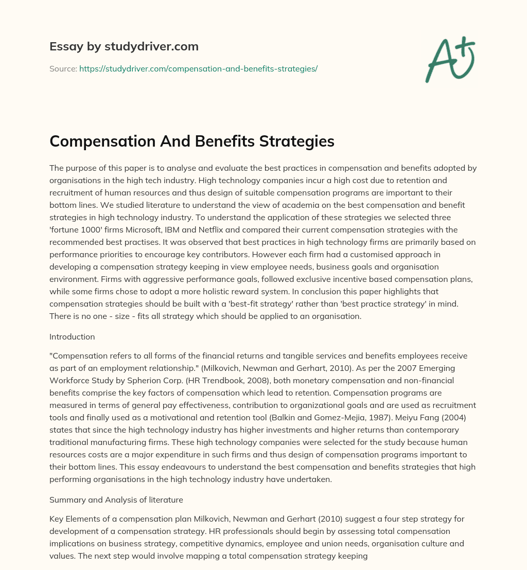 Compensation and Benefits Strategies essay