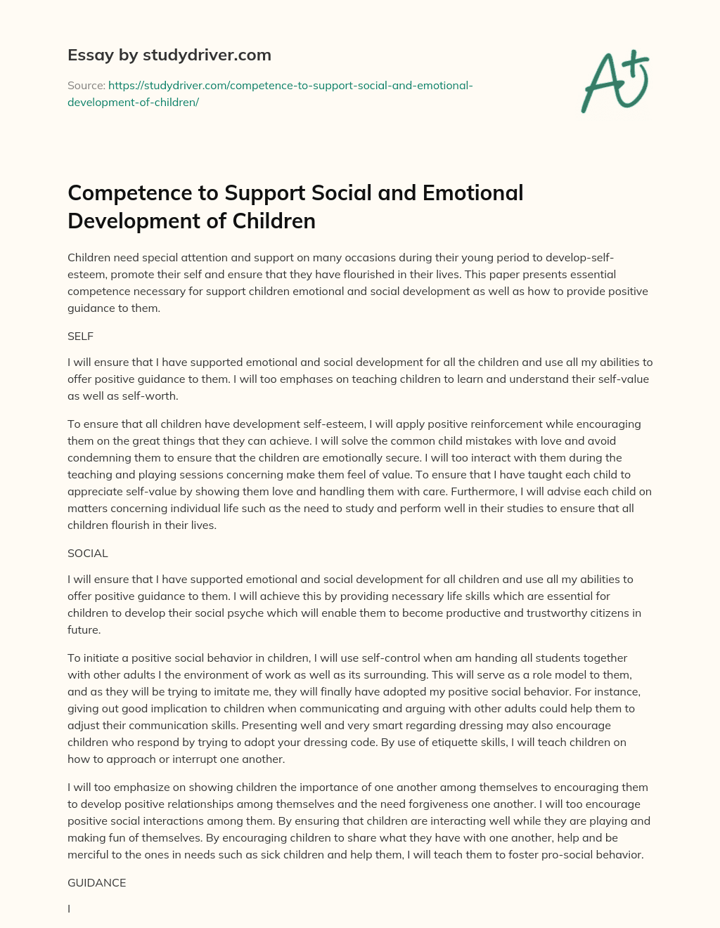 Competence to Support Social and Emotional Development of Children essay