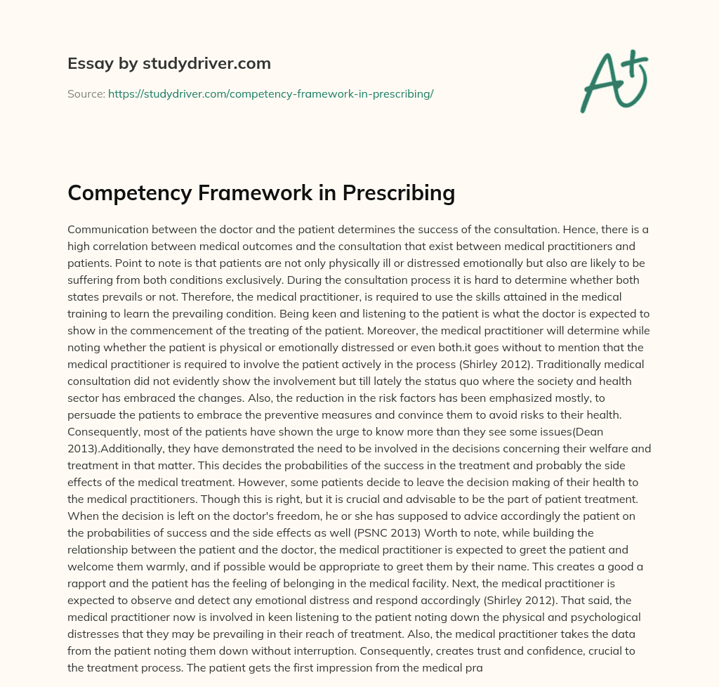 Competency Framework in Prescribing essay