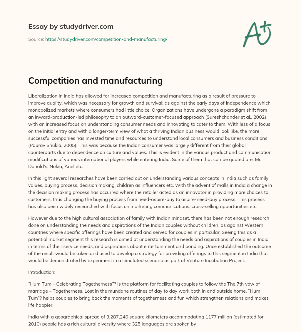 Competition and Manufacturing essay