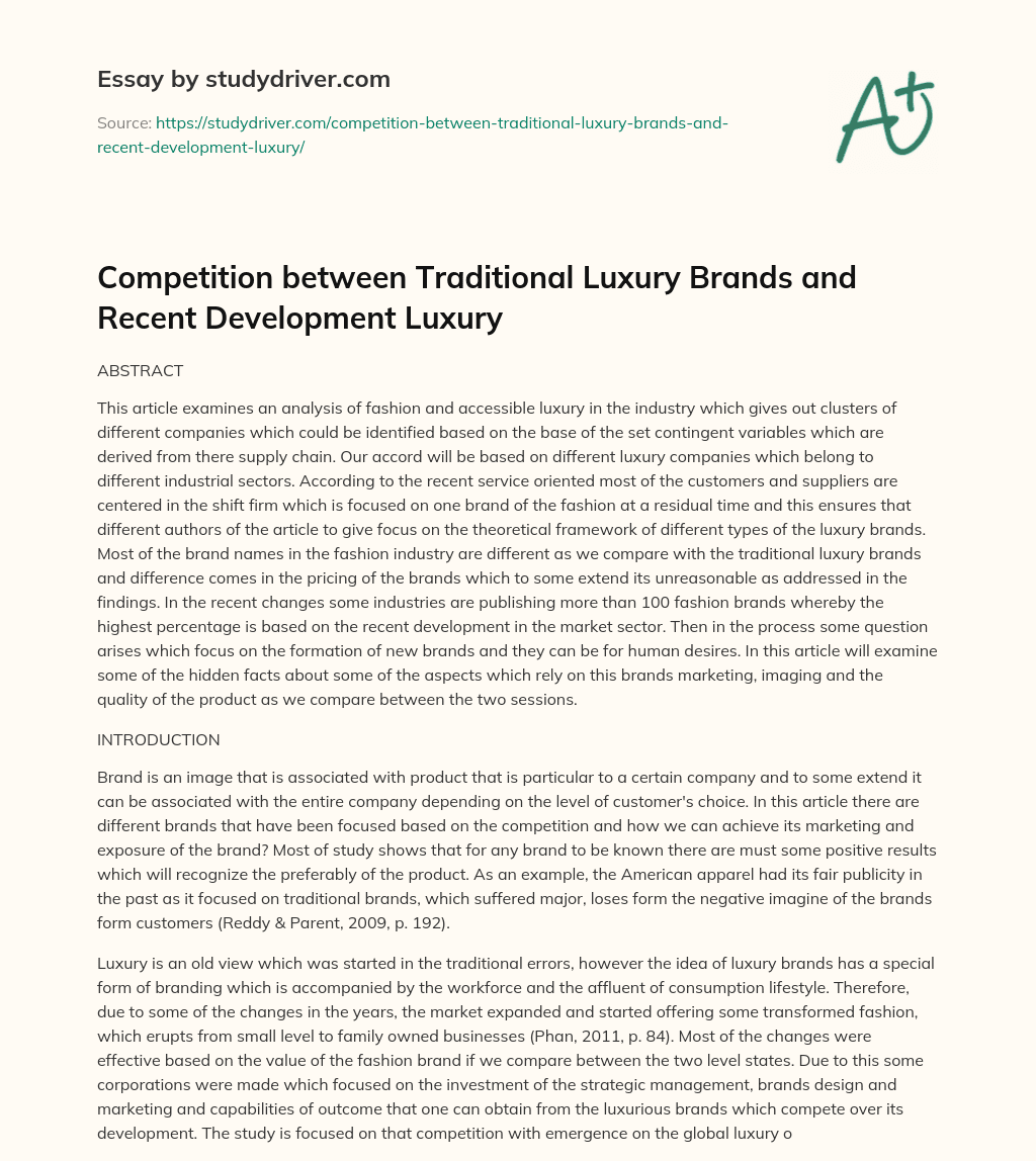 Competition between Traditional Luxury Brands and Recent Development Luxury essay