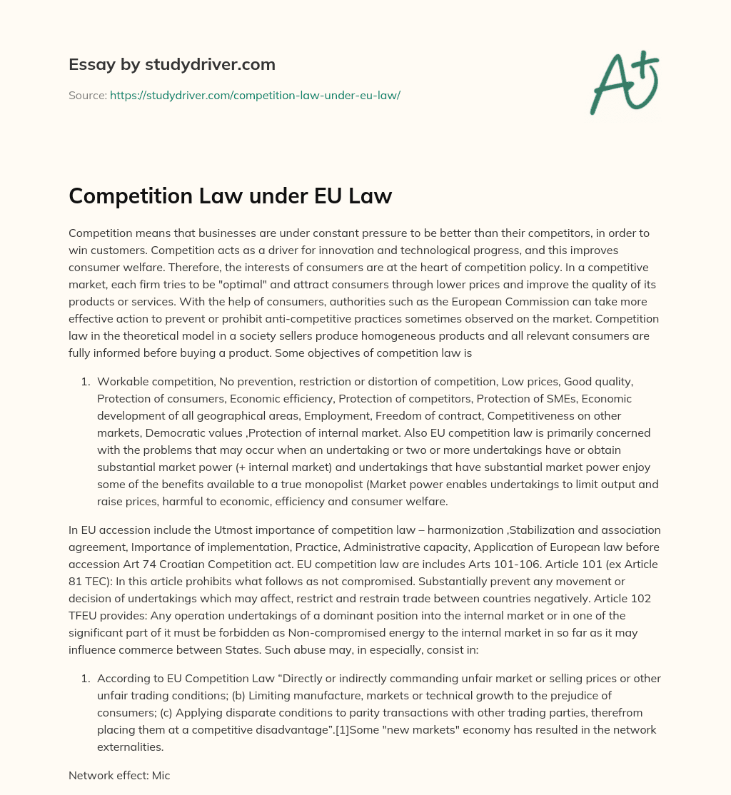 Competition Law under EU Law essay