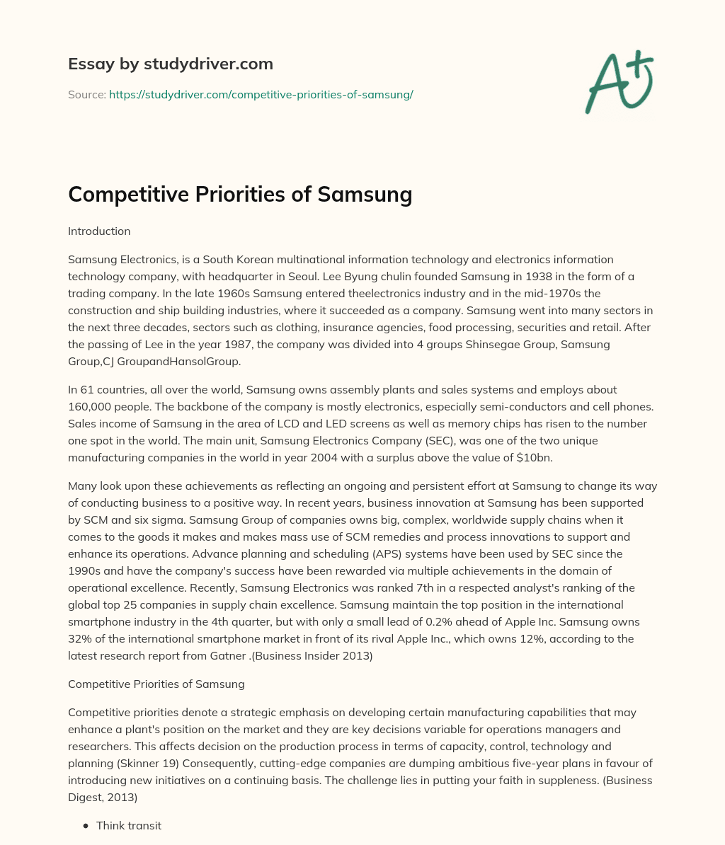 Competitive Priorities of Samsung essay