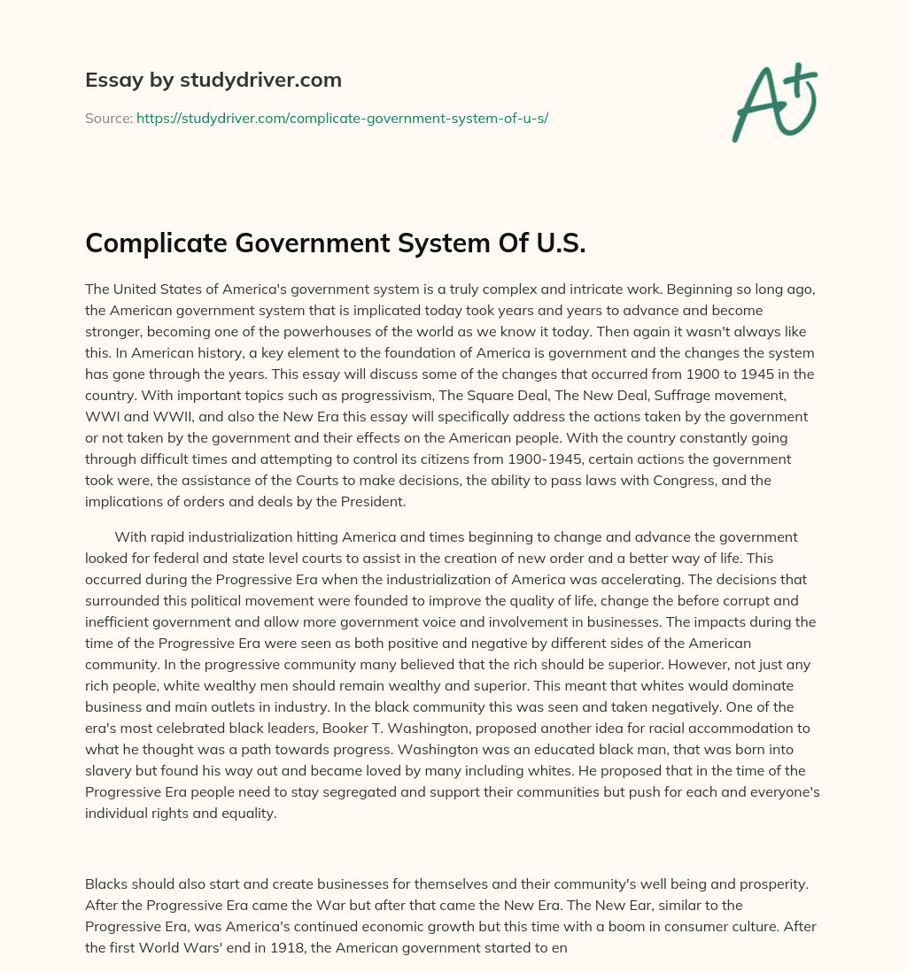 Complicate Government System of U.S. essay