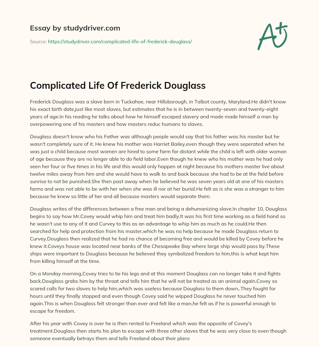 Complicated Life of Frederick Douglass essay