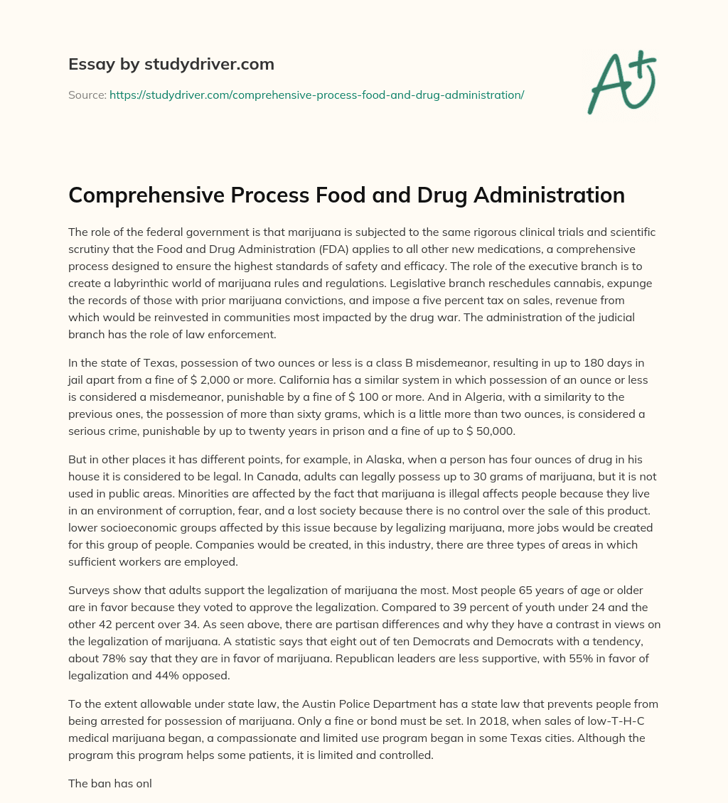 Comprehensive Process Food and Drug Administration essay