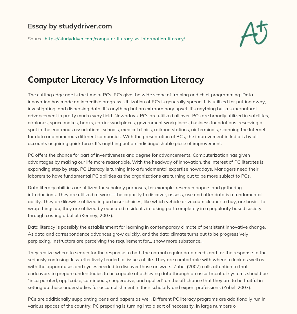 Computer Literacy Vs Information Literacy essay
