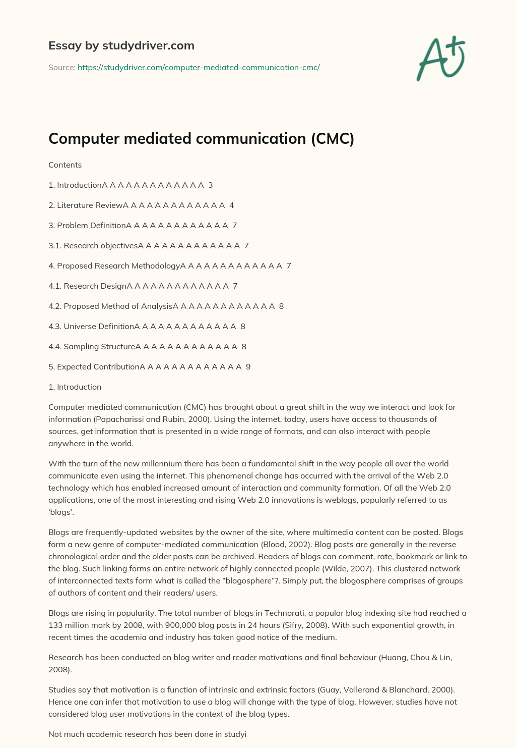 Computer Mediated Communication (CMC) essay
