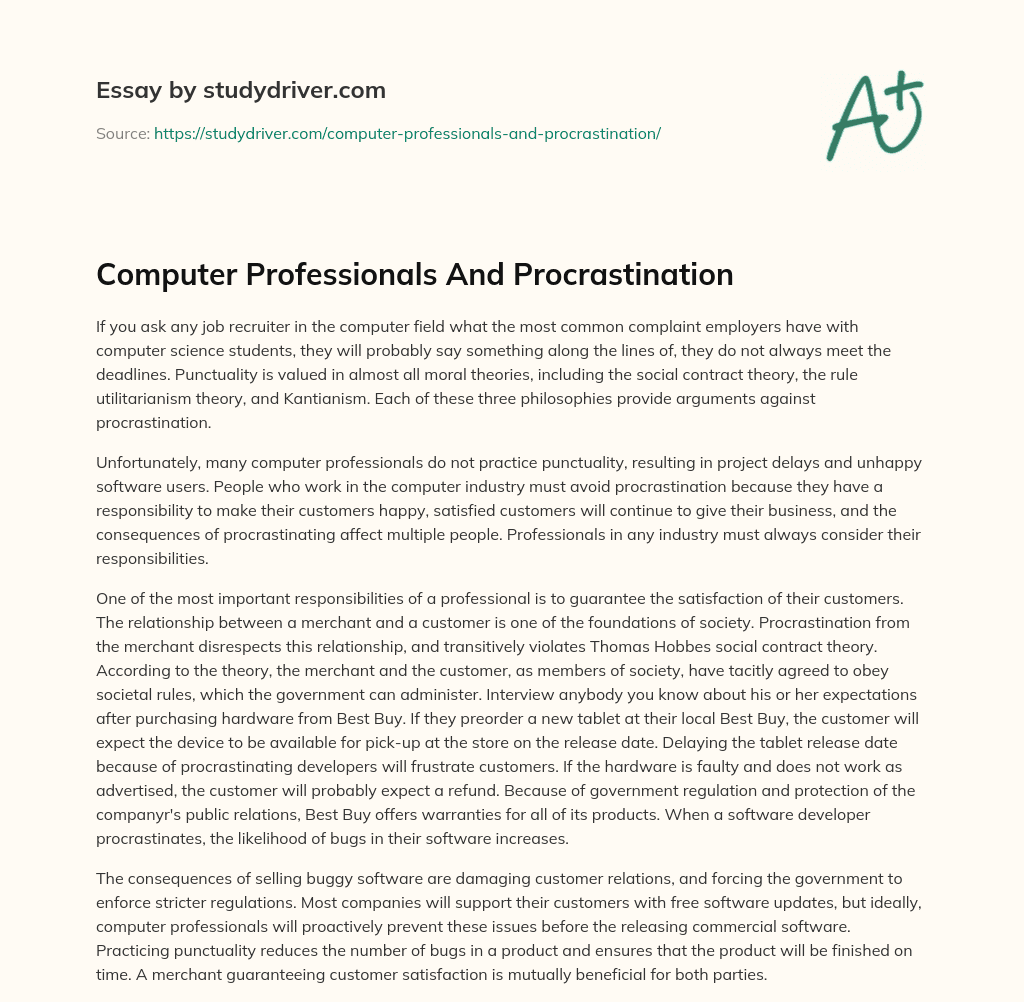 Computer Professionals and Procrastination essay