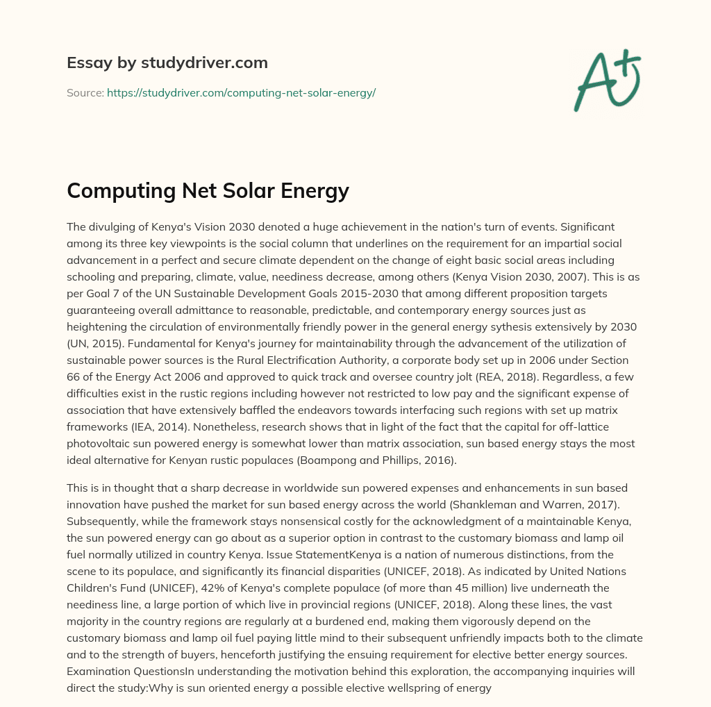 Computing Net Solar Energy essay
