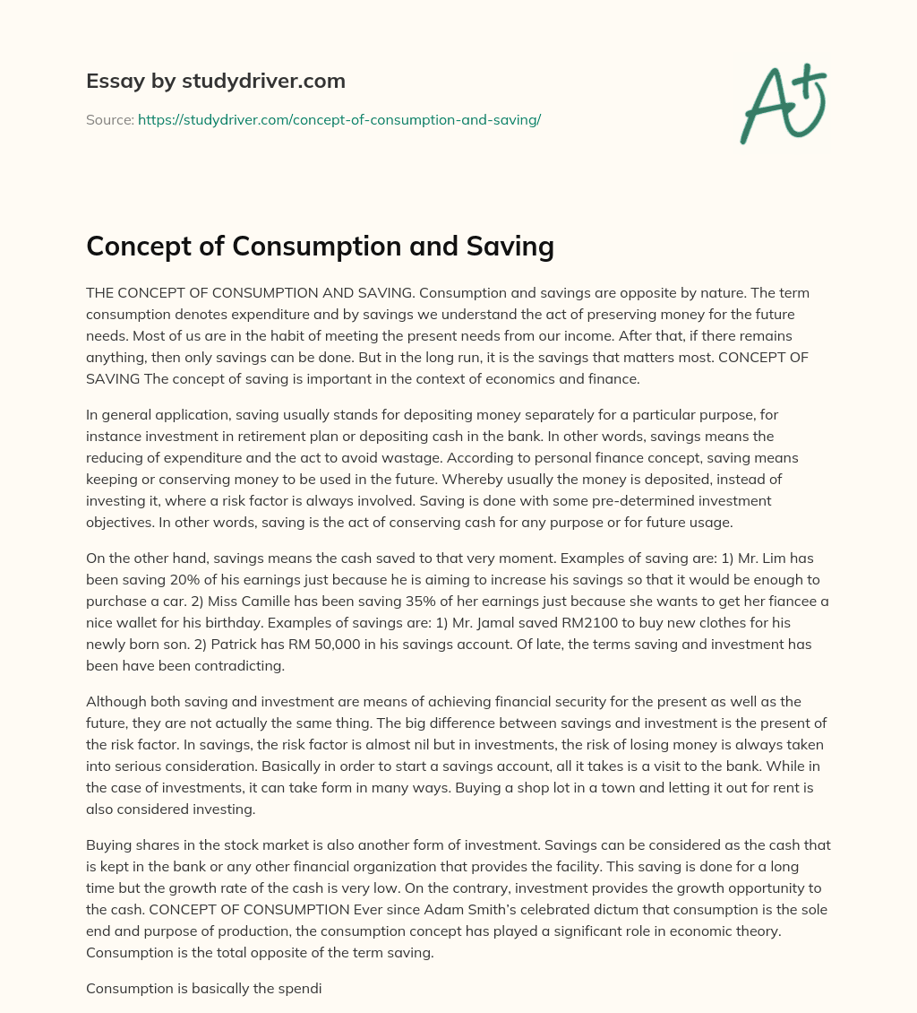 Concept of Consumption and Saving essay