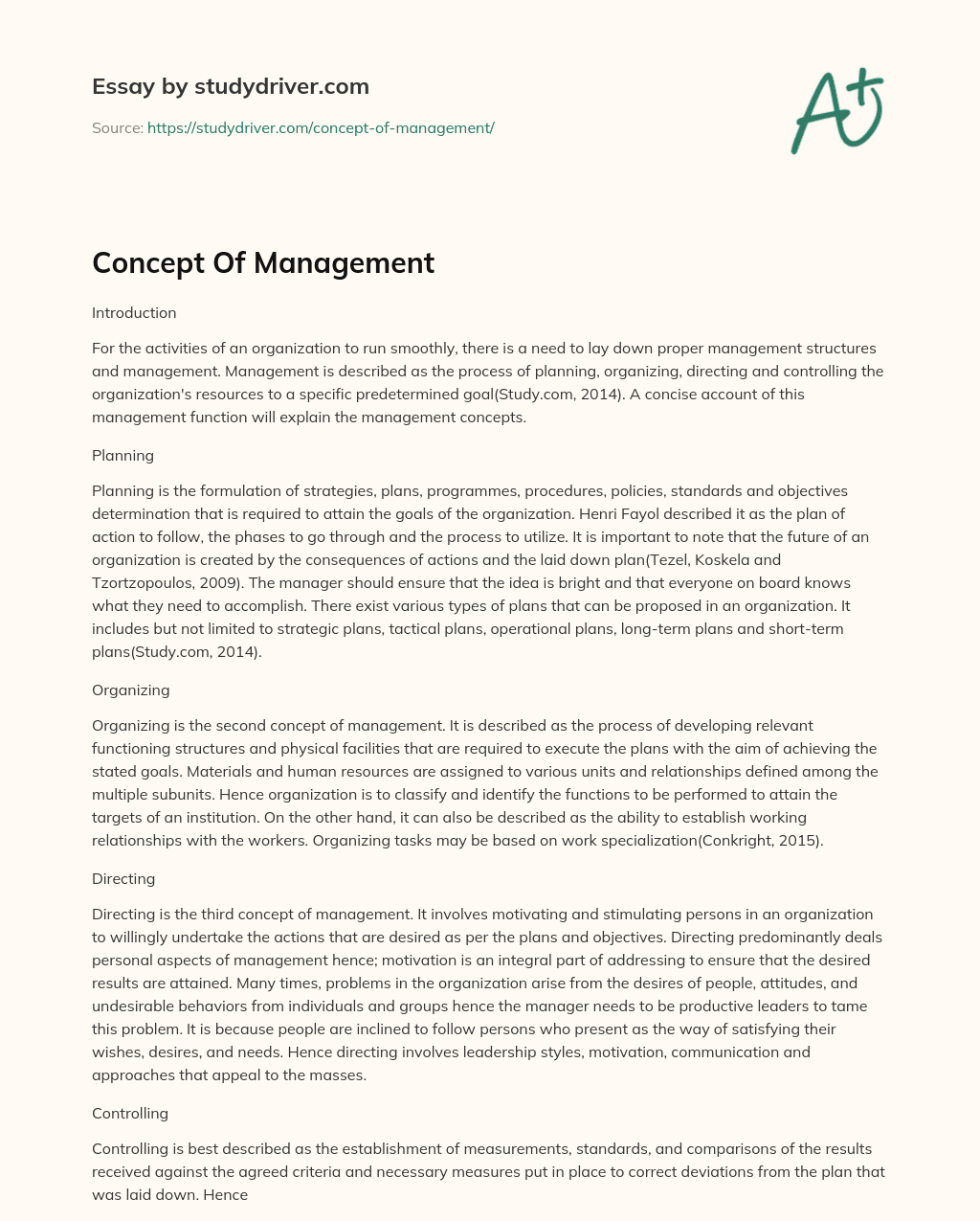 Concept of Management essay