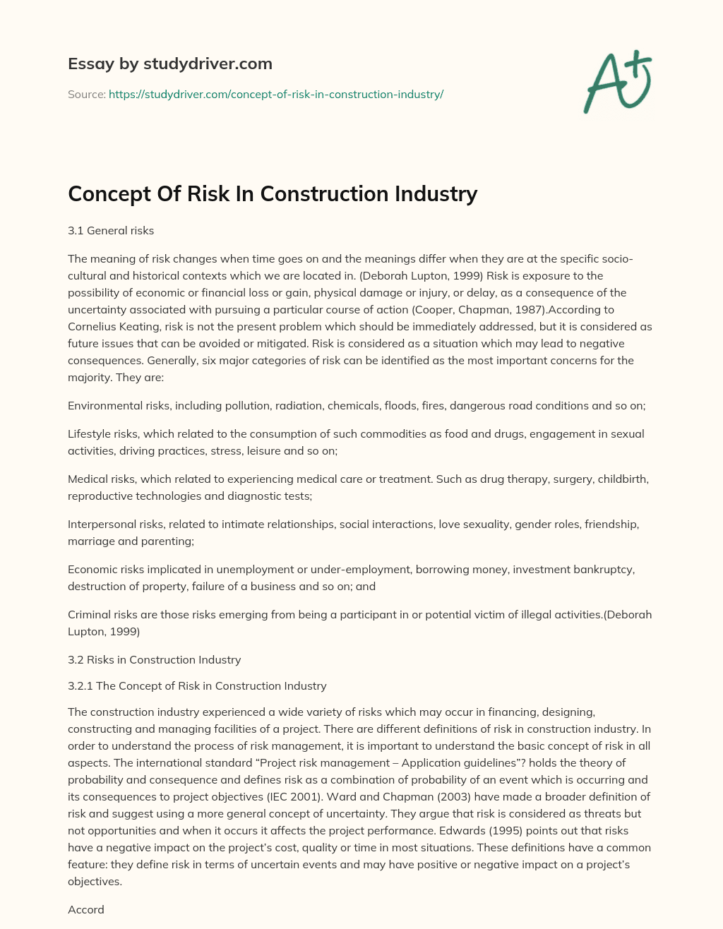 Concept of Risk in Construction Industry essay