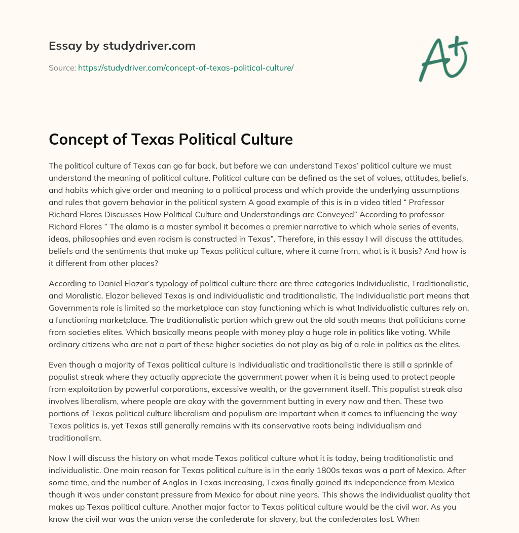 Concept of Texas Political Culture essay