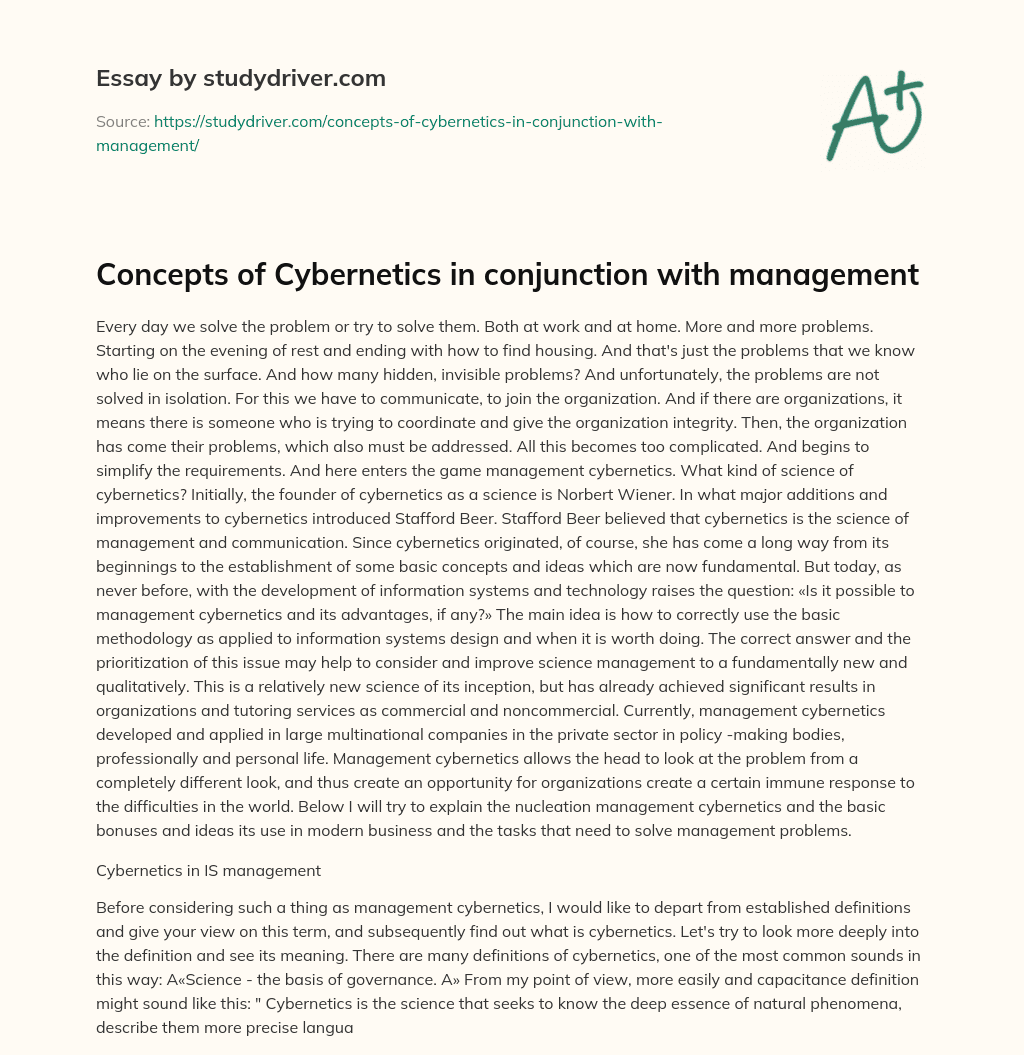 Concepts of Cybernetics in Conjunction with Management essay