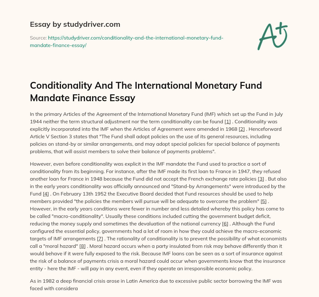Conditionality and the International Monetary Fund Mandate Finance Essay essay