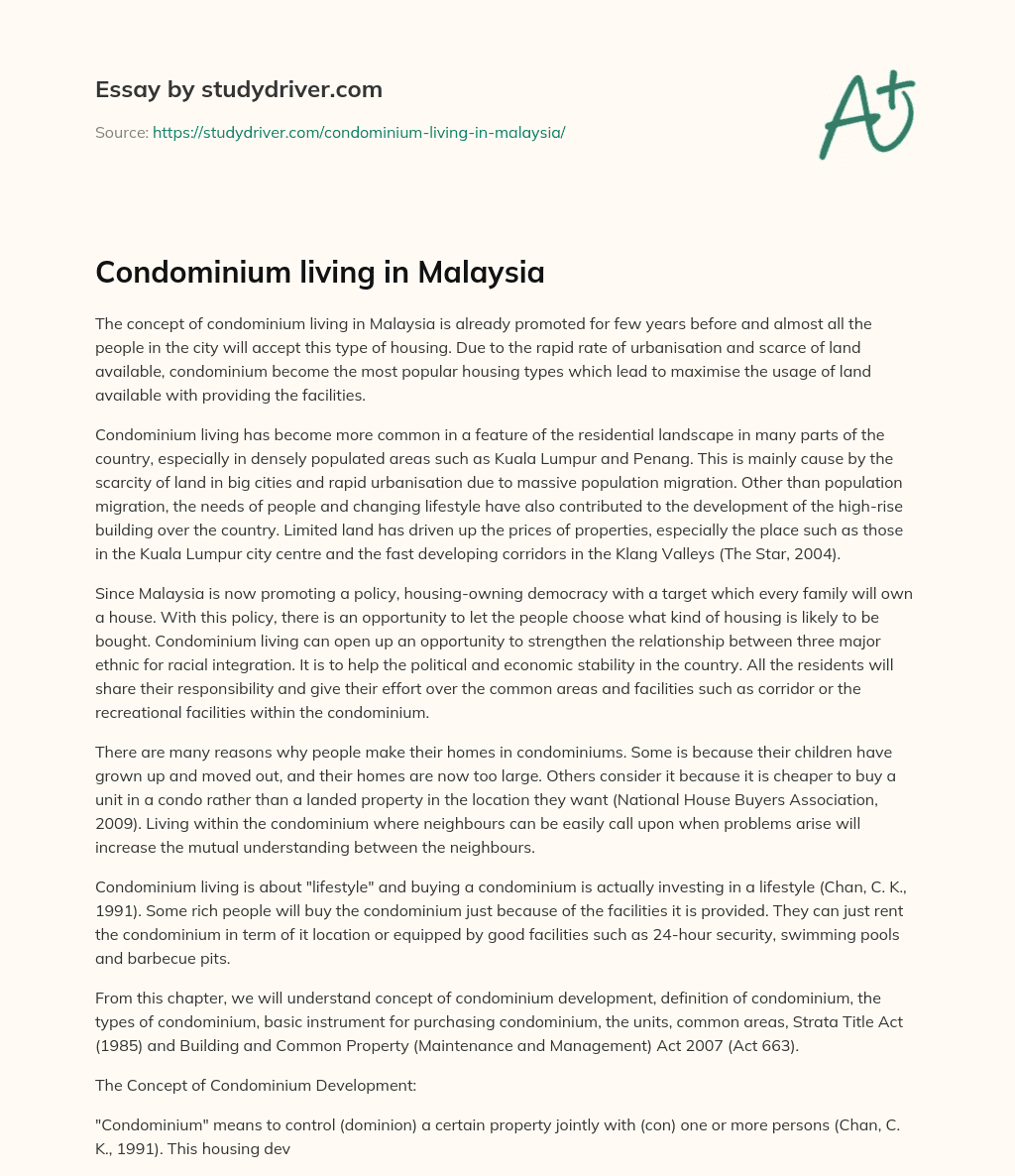 Condominium Living in Malaysia essay