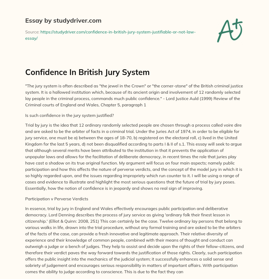 Confidence in British Jury System essay