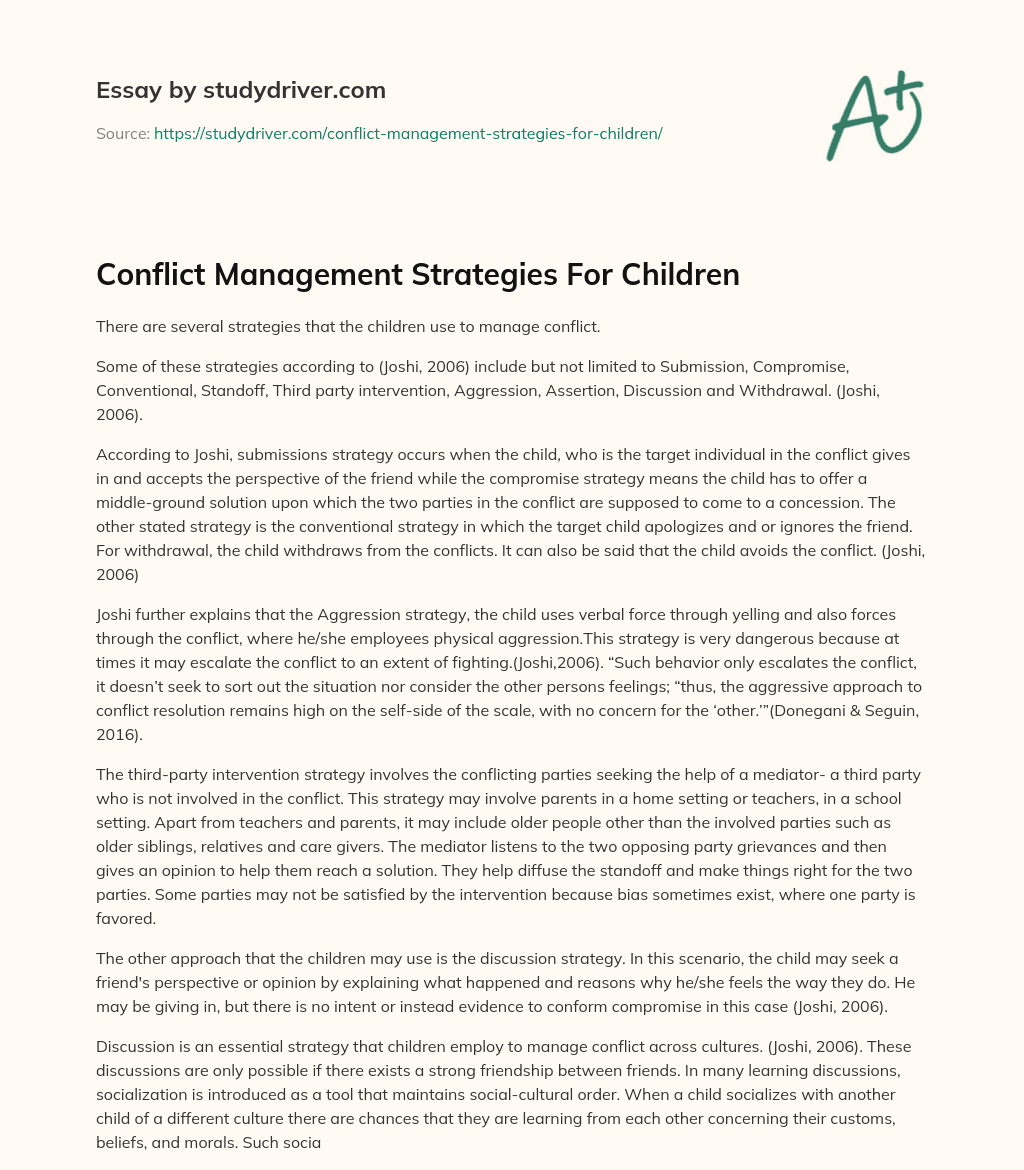Conflict Management Strategies for Children essay