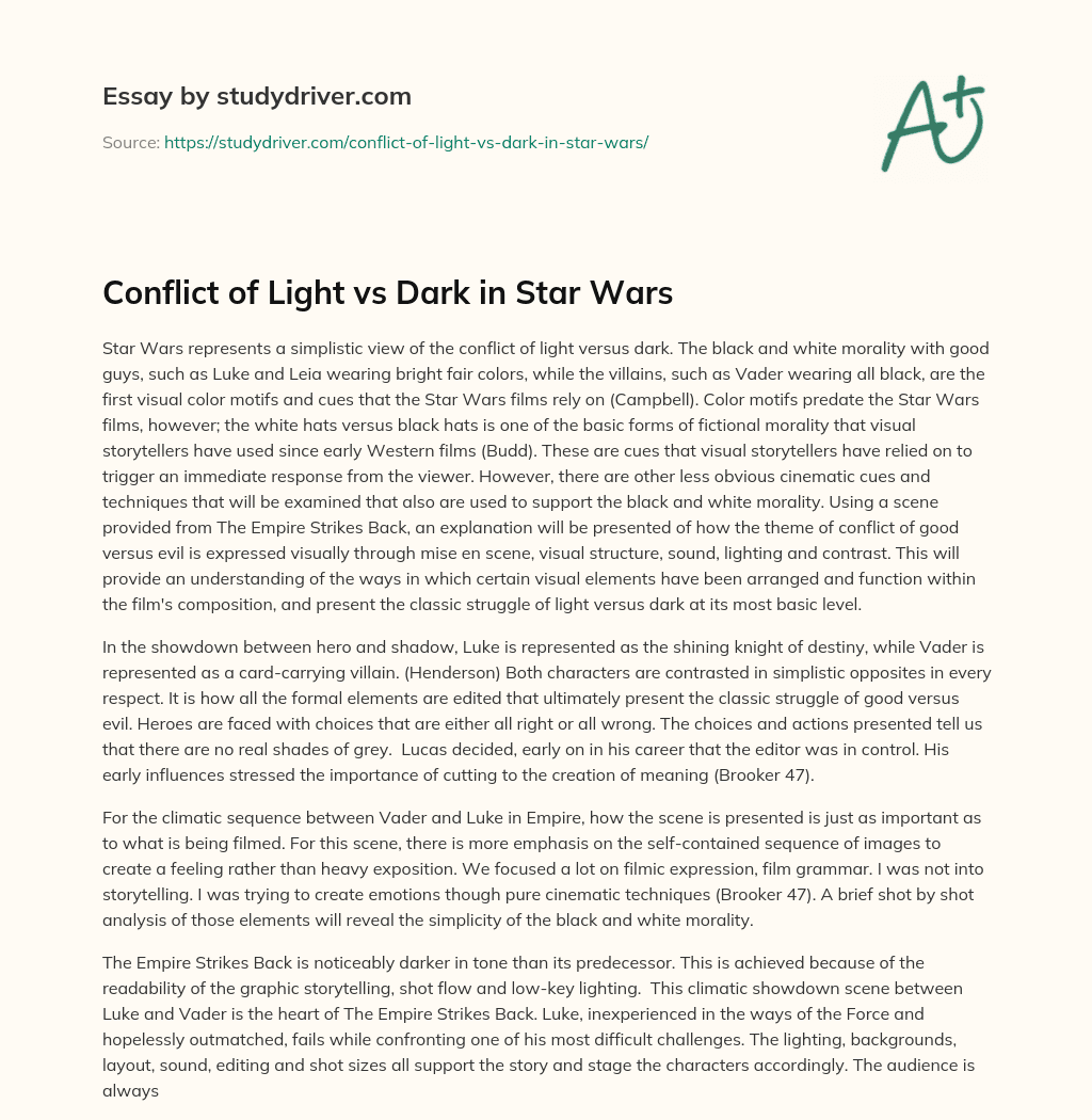 Conflict of Light Vs Dark in Star Wars essay