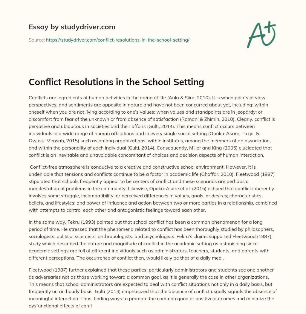Conflict Resolutions in the School Setting essay