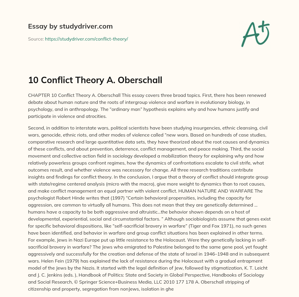 10 Conflict Theory A. Oberschall essay