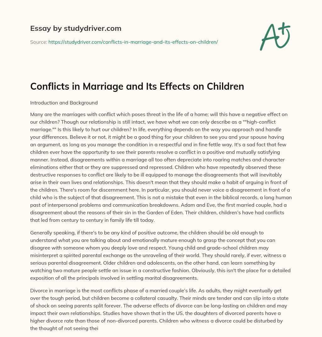 Conflicts in Marriage and its Effects on Children essay
