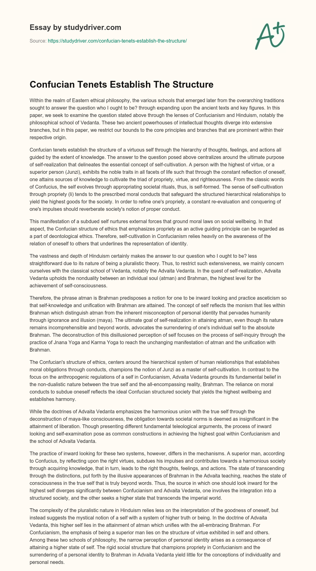 Confucian Tenets Establish the Structure essay