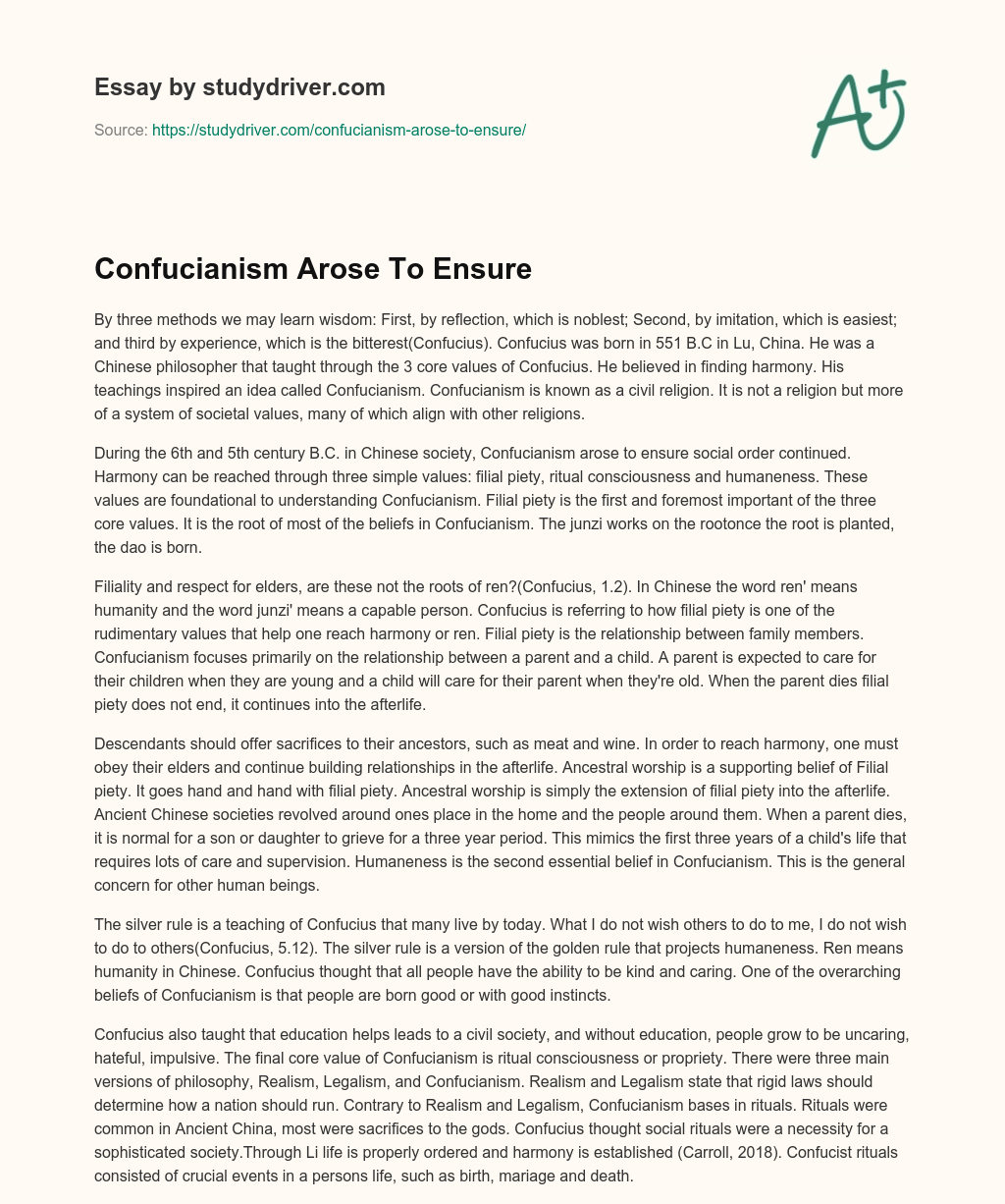 Confucianism Arose to Ensure essay