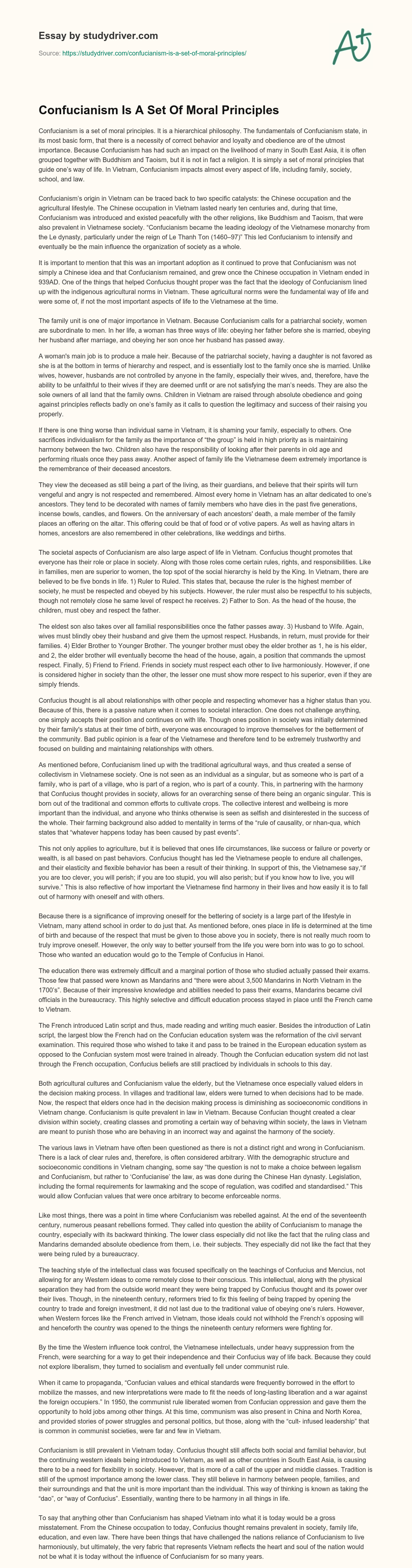 Confucianism is a Set of Moral Principles essay