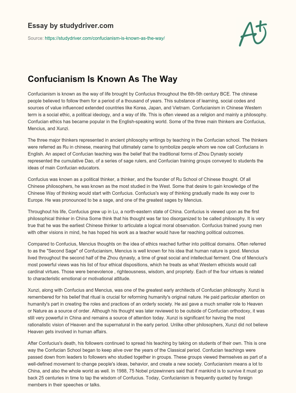 Confucianism is Known as the Way essay