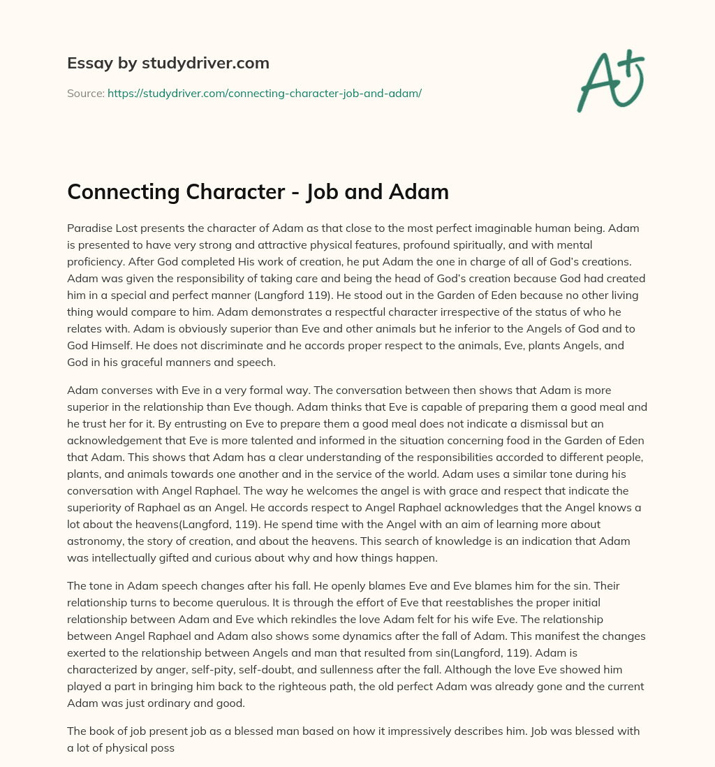 Connecting Character – Job and Adam essay