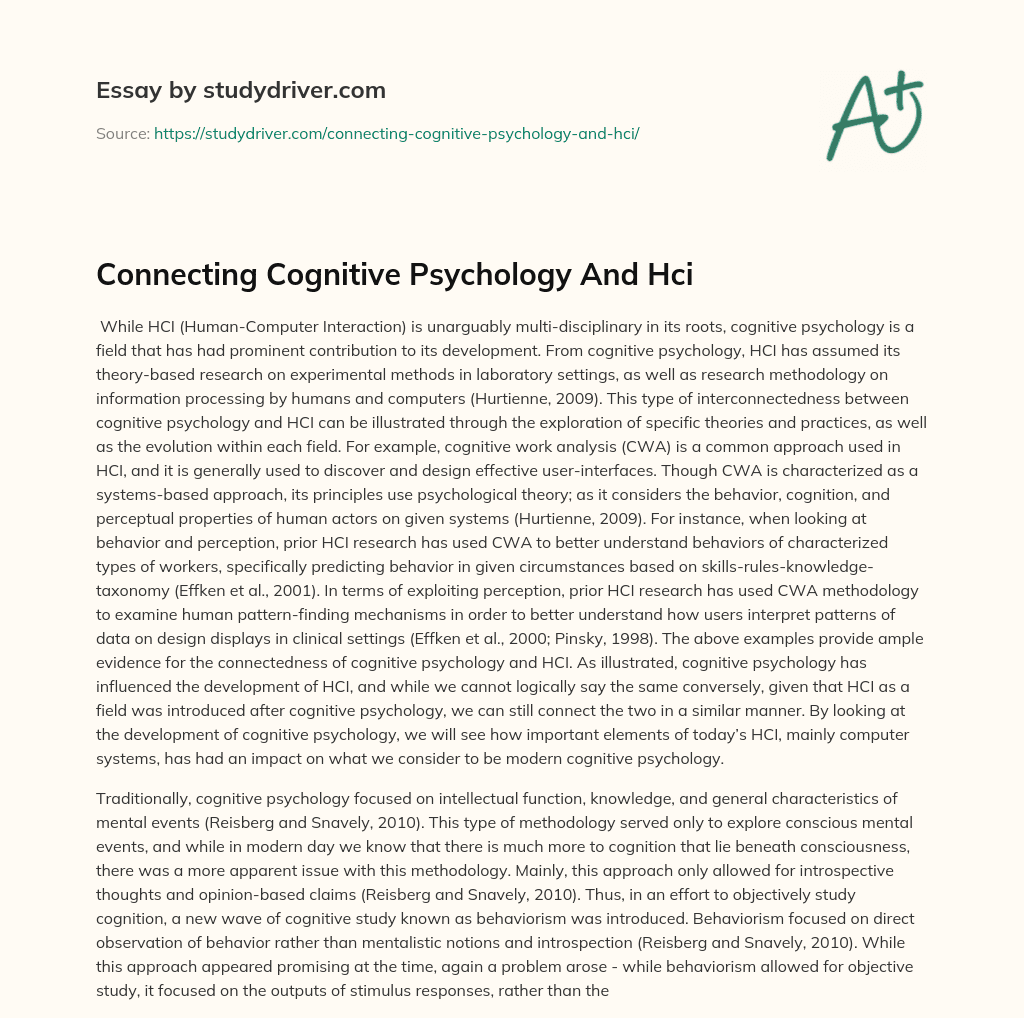 Connecting Cognitive Psychology and Hci essay