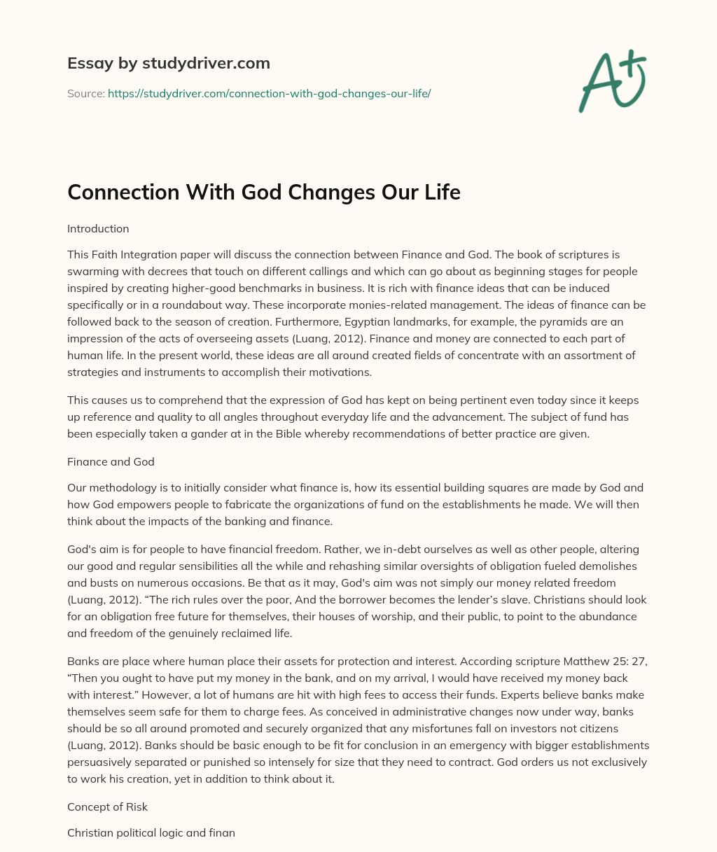 Connection with God Changes our Life essay