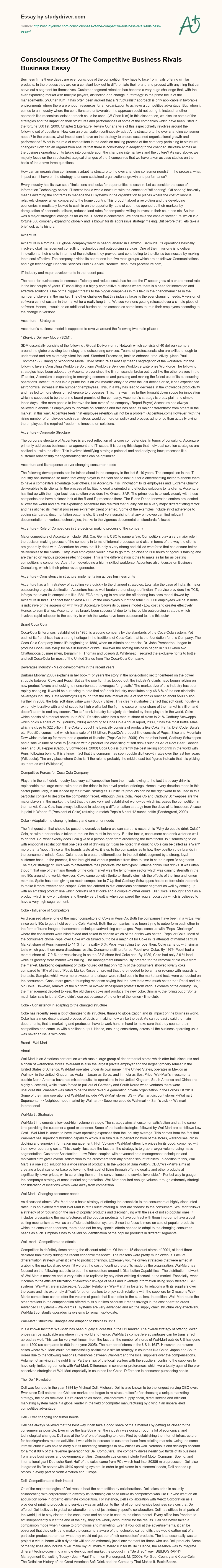 Consciousness of the Competitive Business Rivals Business Essay essay