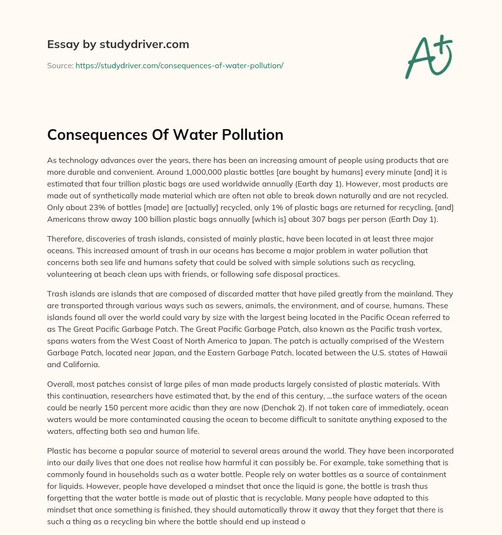 Consequences of Water Pollution essay