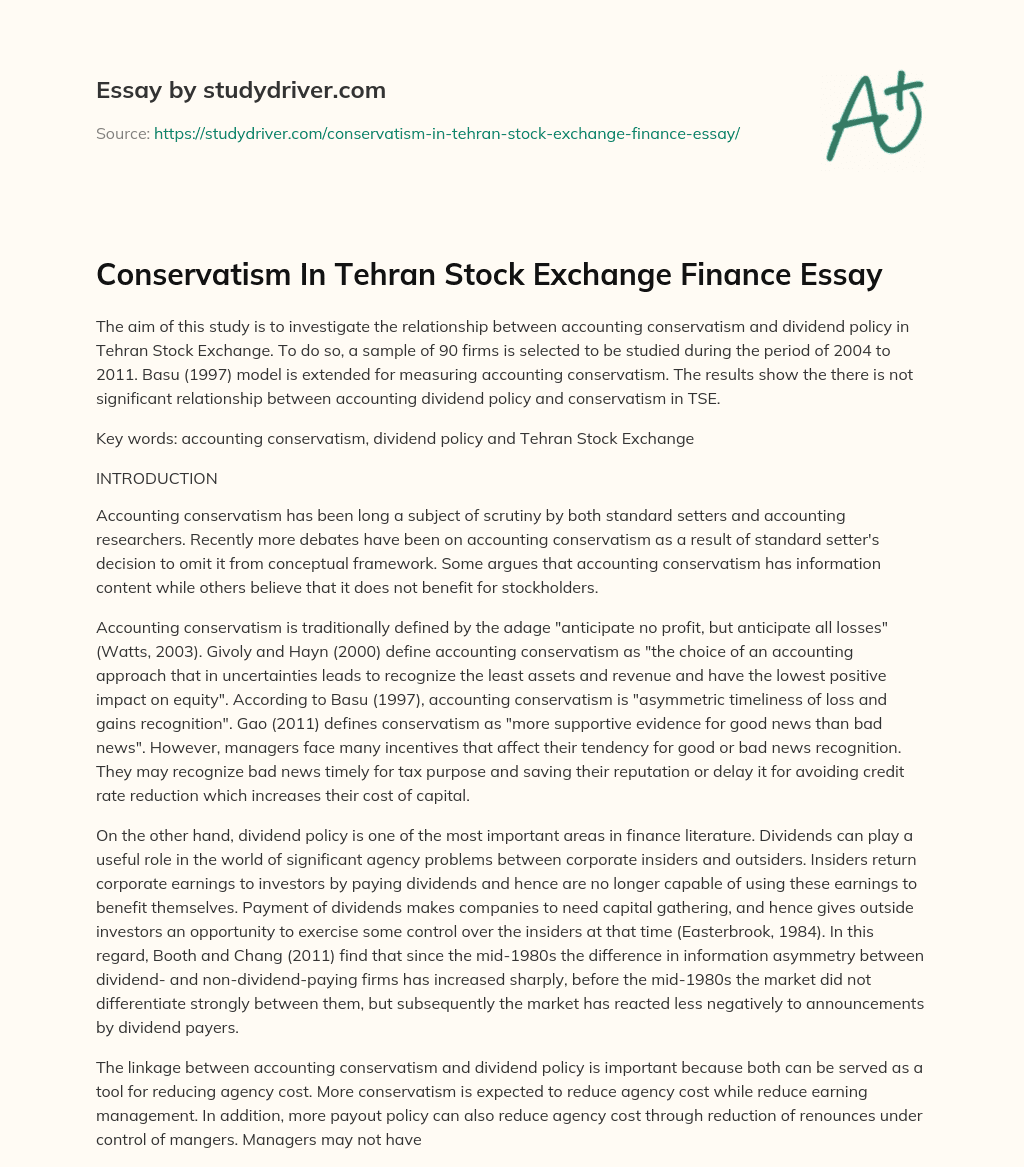 Conservatism in Tehran Stock Exchange Finance Essay essay