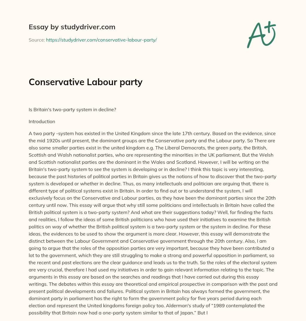 Conservative Labour Party essay