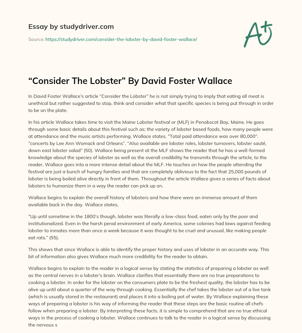 “Consider the Lobster” by David Foster Wallace essay