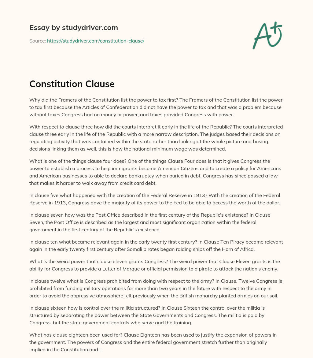 Constitution Clause essay