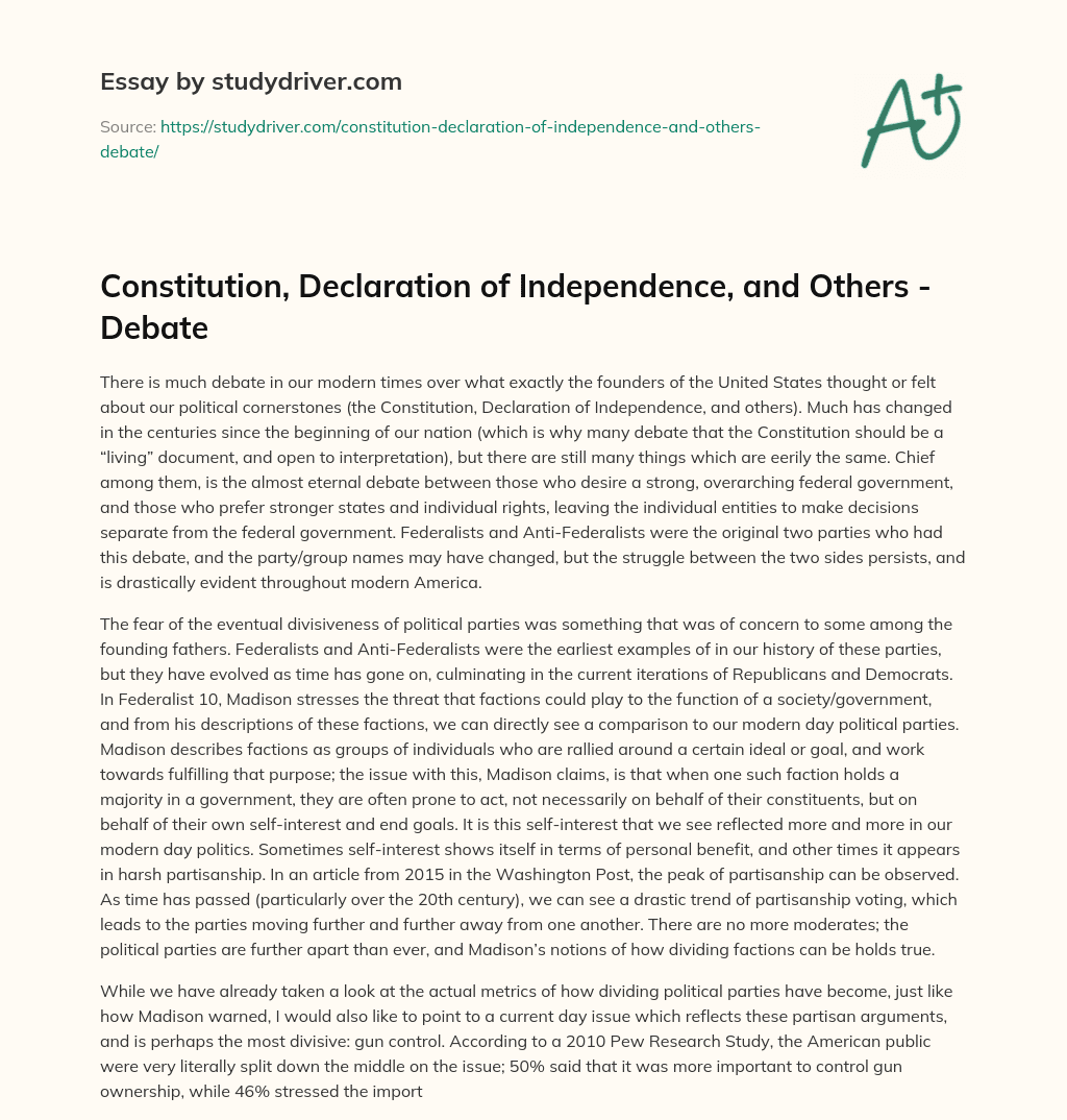 Constitution, Declaration of Independence, and Others – Debate essay