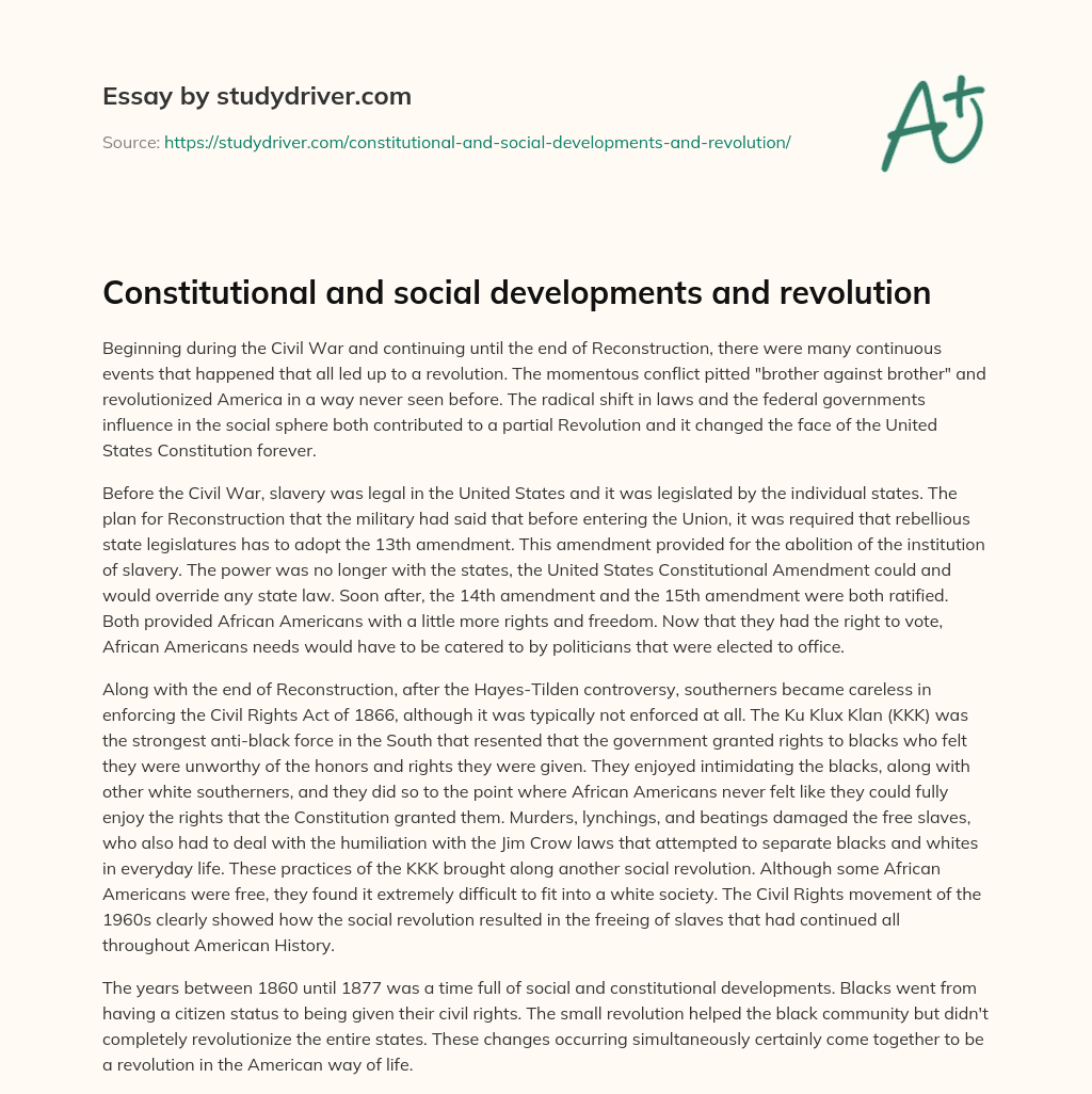Constitutional and Social Developments and Revolution essay