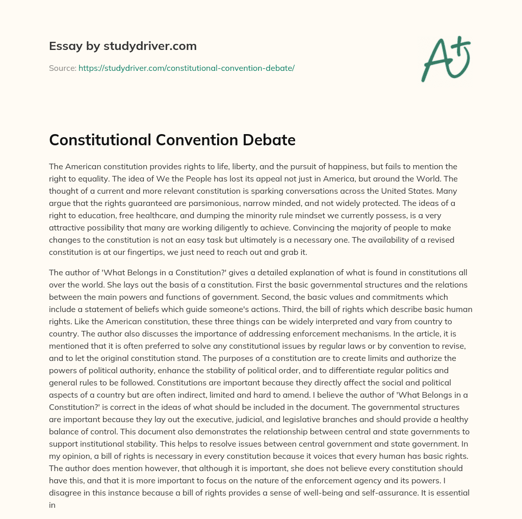Constitutional Convention Debate essay