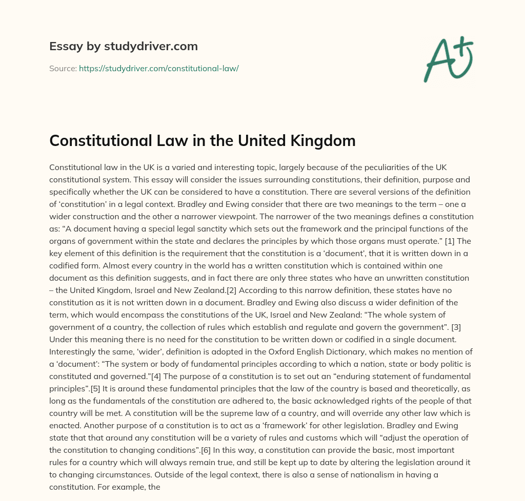 Constitutional Law in the United Kingdom essay