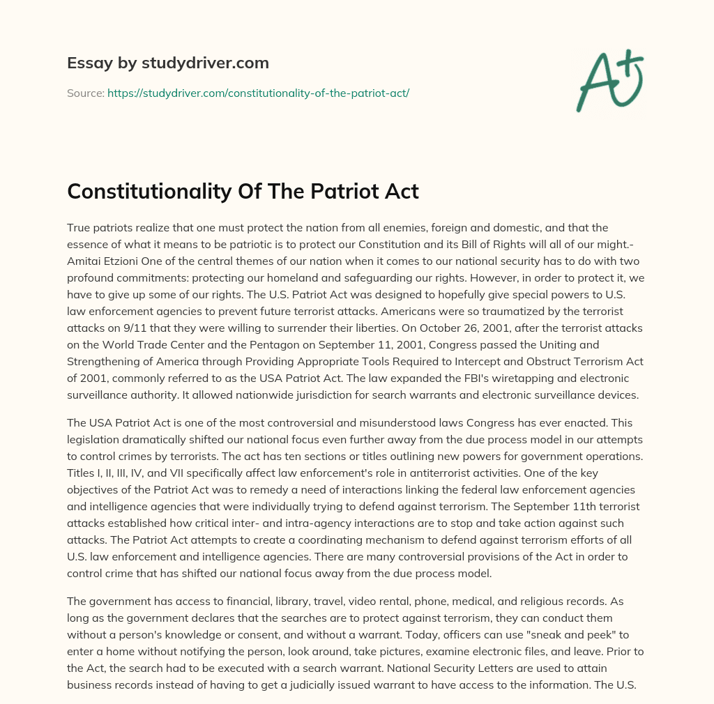 Constitutionality of the Patriot Act essay