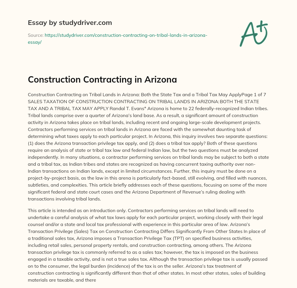 Construction Contracting  in Arizona essay