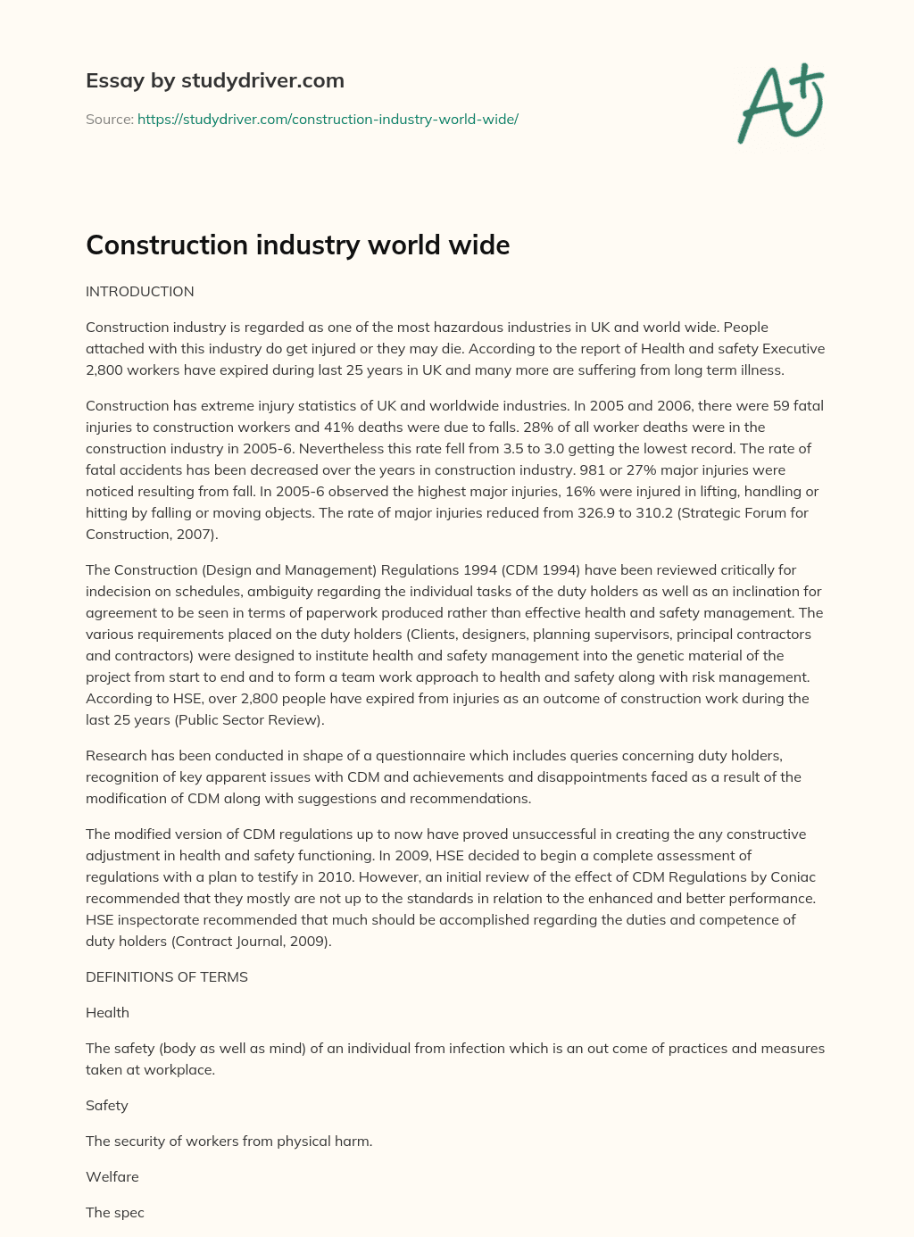 Construction Industry World Wide essay